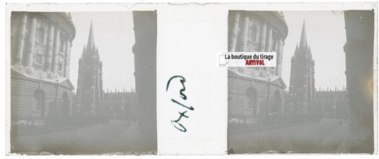 Angleterre, Oxford, Plaque verre stéréoscopie, positif noir & blanc 4,5x10,7 cm