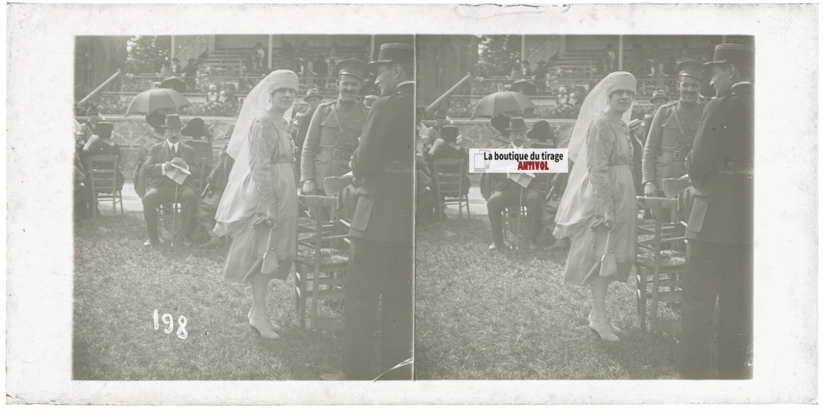 Personnages, Longchamp, Paris, plaque verre stéréoscopique, positif 8,5x17 cm