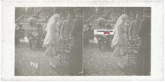 Personnages, Longchamp, Paris, plaque verre stéréoscopique, positif 8,5x17 cm