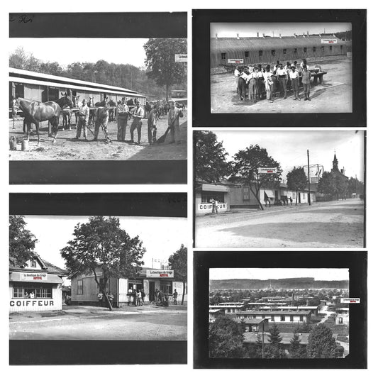 Camp Bitche, soldats, photos plaque de verre, lot de 5 positifs 13x18 cm
