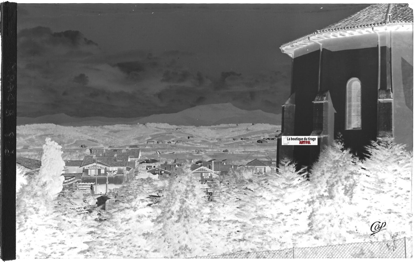 Bidart église, Plaque verre photo ancienne, négatif noir & blanc 10x15 cm