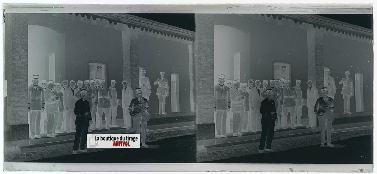 Algérie, officiers coloniaux, plaque verre, photo stéréo, négatif N&B 6x13 cm