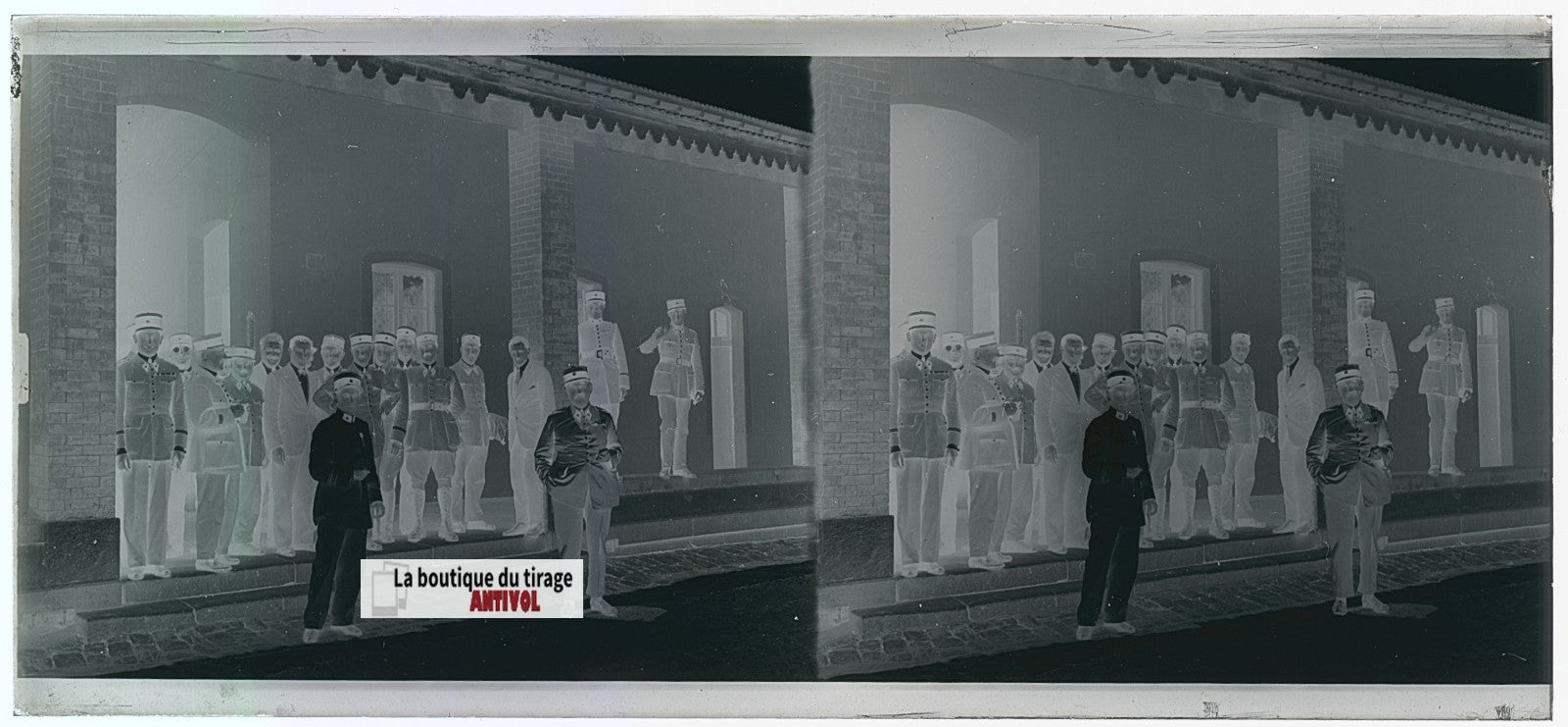Algérie, officiers coloniaux, plaque verre, photo stéréo, négatif N&B 6x13 cm