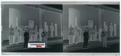 Algérie, officiers coloniaux, plaque verre, photo stéréo, négatif N&B 6x13 cm