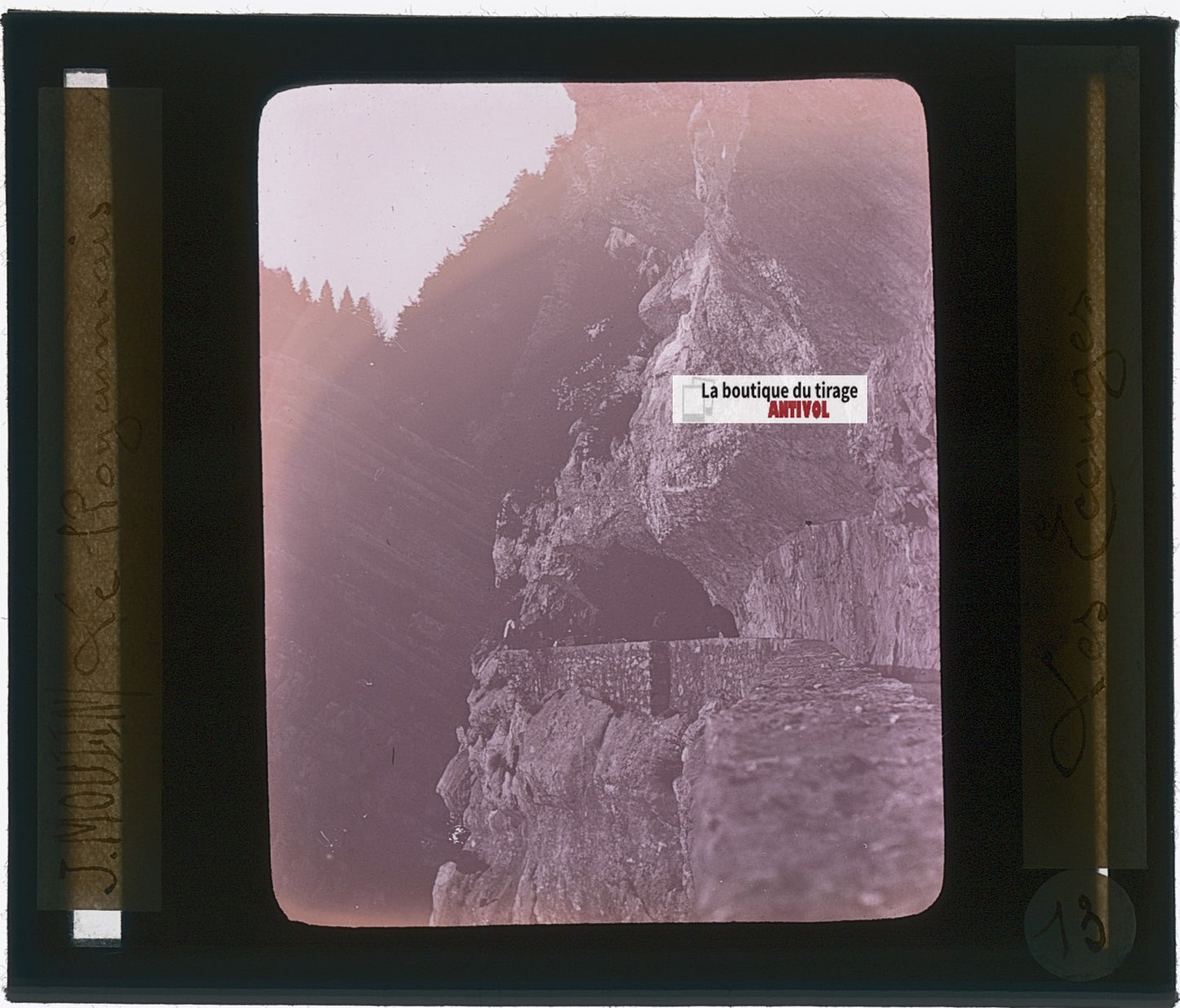 Gorges des Écouges, photo J. Moulin, plaque verre couleur, positif 8,5x10 cm