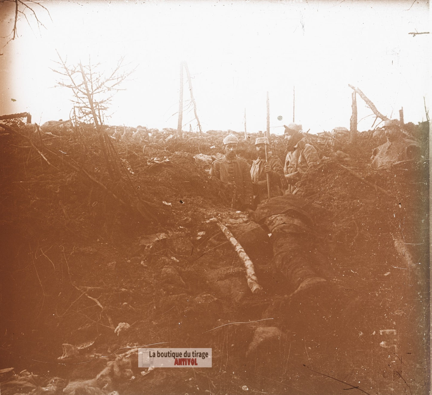 Cadavre et prisonnier, guerre WW1, plaque verre photo ancienne stéréo 6x13 cm