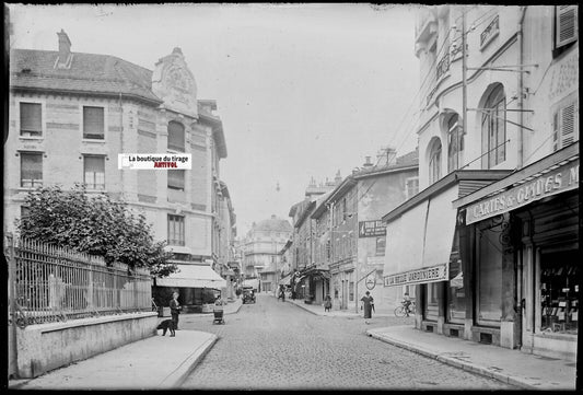 Oyonnax centre-ville, Plaque verre photo, négatif noir & blanc 10x15 cm France