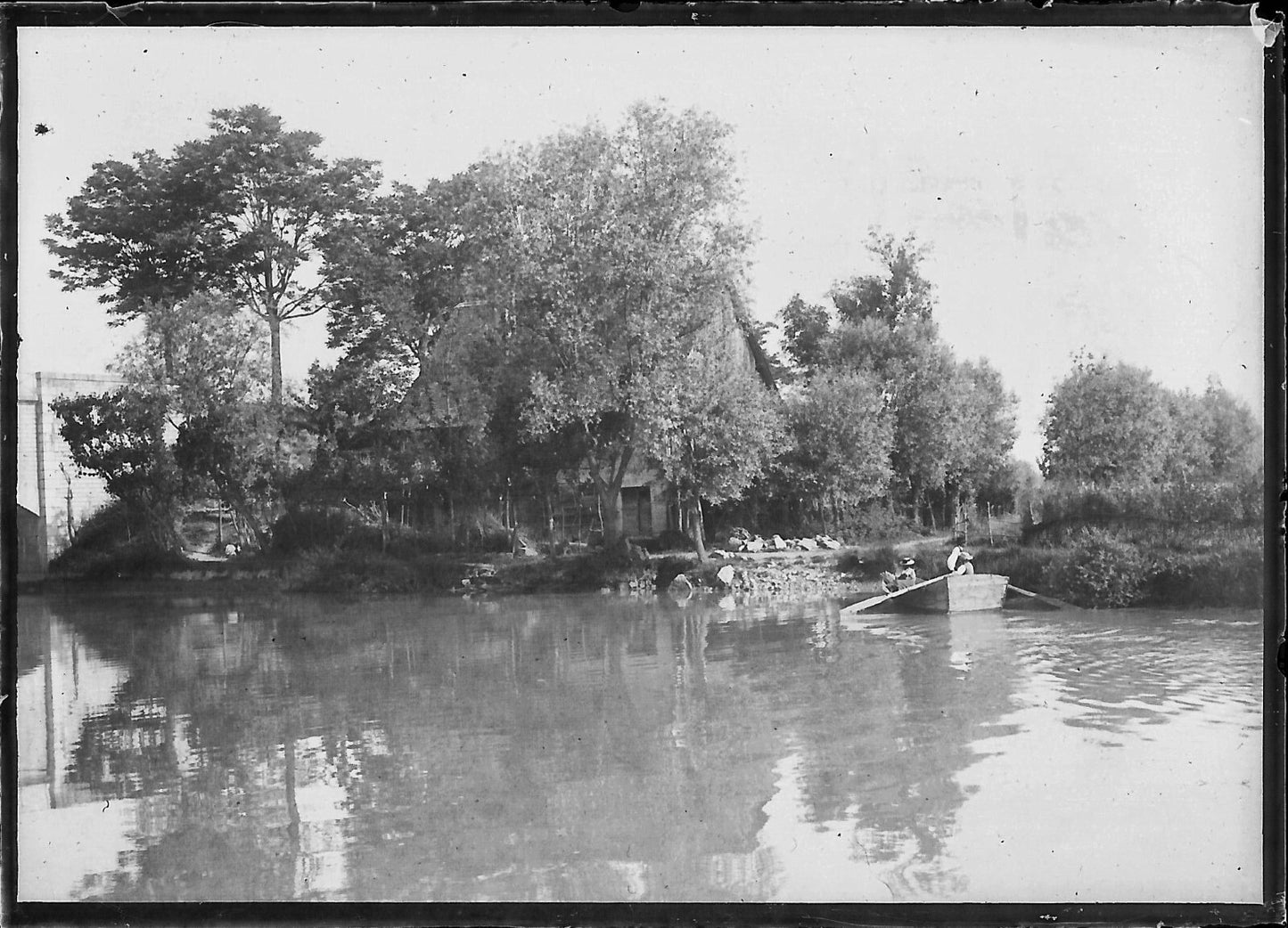 Plaque verre photo ancienne négatif 6x9 cm bateau rivière eau, glass plate