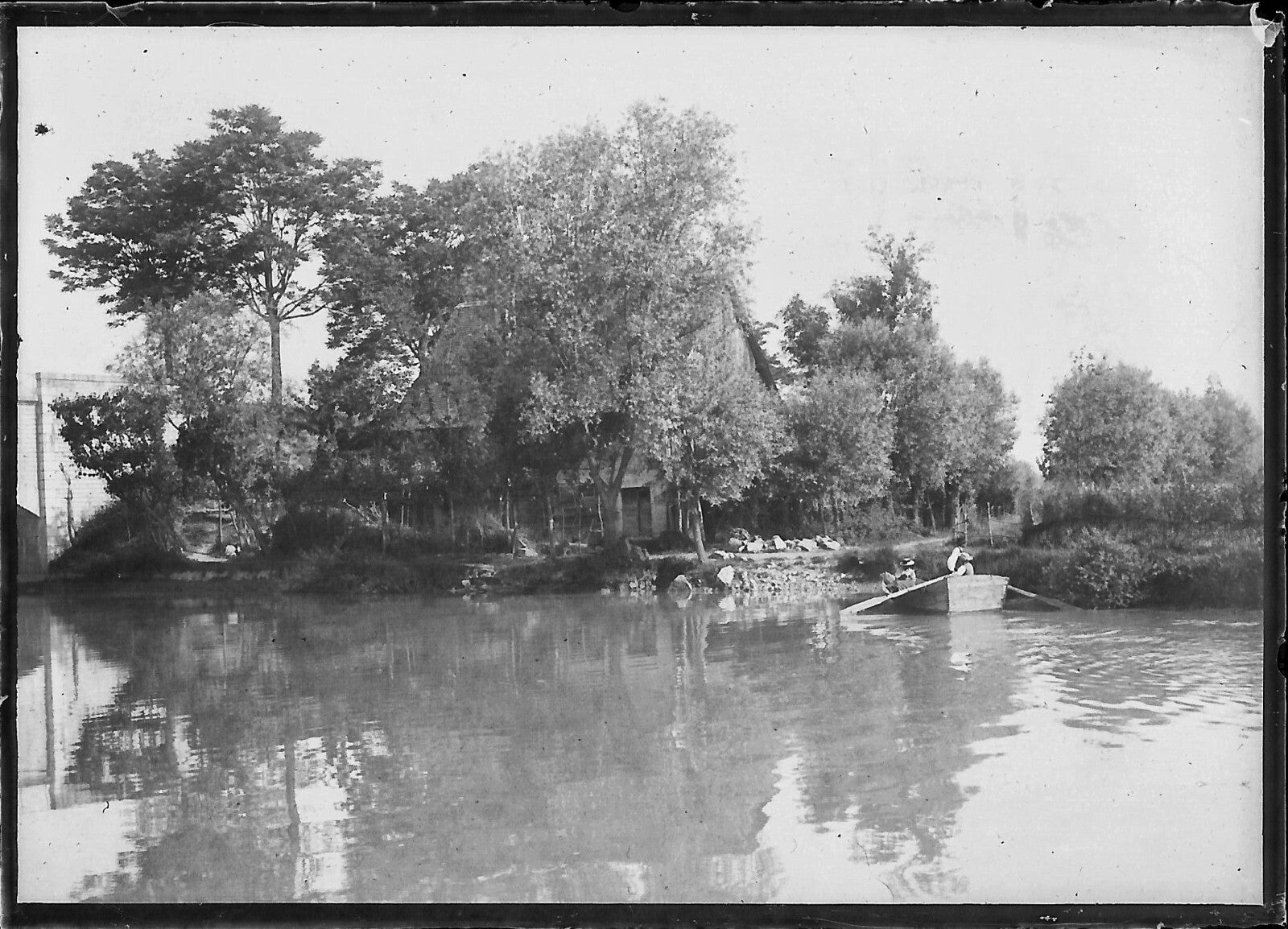 Plaque verre photo ancienne négatif 6x9 cm bateau rivière eau, glass plate