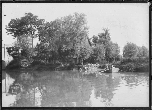 Plaque verre photo ancienne négatif 6x9 cm bateau rivière eau, glass plate