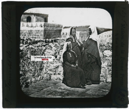 Femmes de Bethléem, photo ancienne plaque verre, noir & blanc, positif 8,5x10 cm