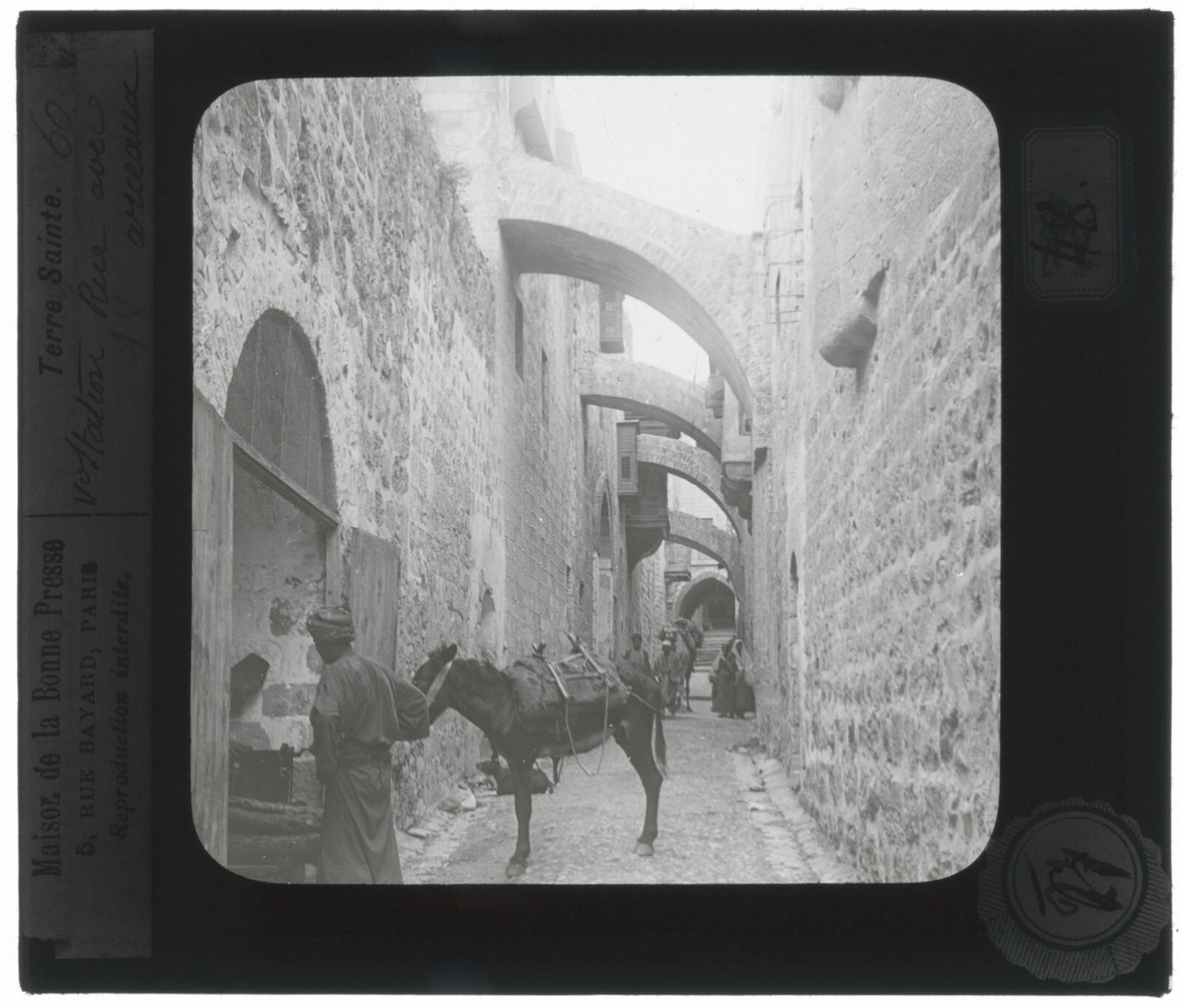 Via Dolorosa, Jérusalem, photo ancienne plaque de verre, positif 8,5x10 cm