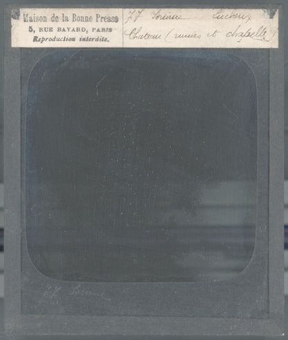 Château, ruines et chapelle, Lucheux,  photo plaque verre, positif 8,5x10 cm