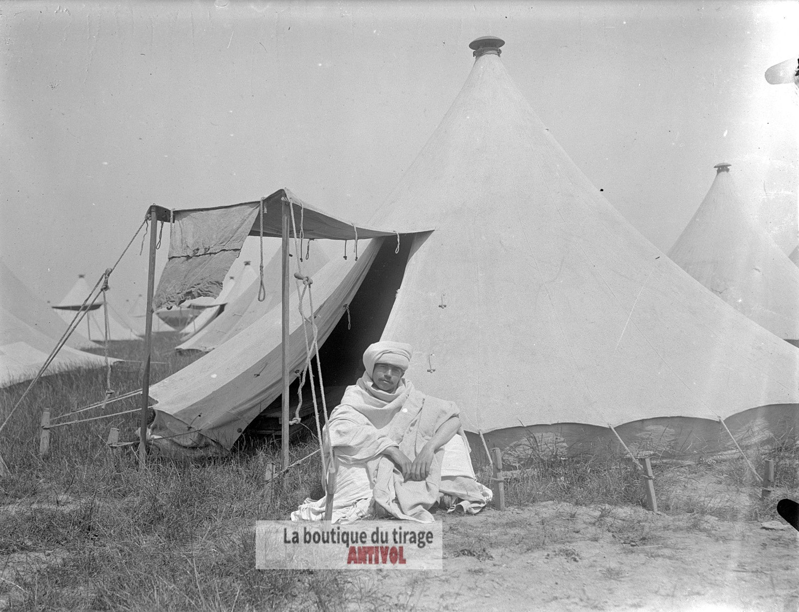 Soldat nord-africain, Bois-l’Évêque, plaque verre, photo, négatif 9x12 cm