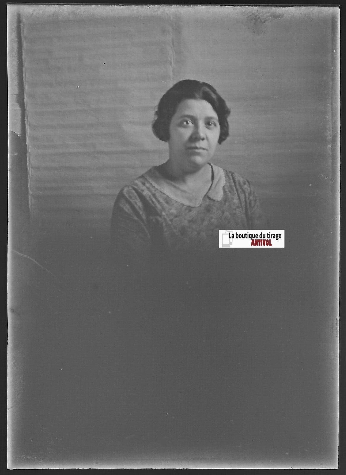 Femme, portrait, Plaque verre photo ancienne, négatif noir & blanc 6x9 cm