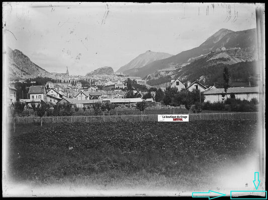 Briançon, France, Plaque verre photo ancienne, négatif noir & blanc 9x12 cm