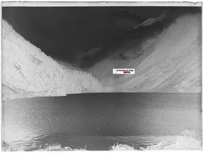 Pyrénées, Lac de Gaube, Plaque verre photo, négatif noir & blanc 9x12 cm