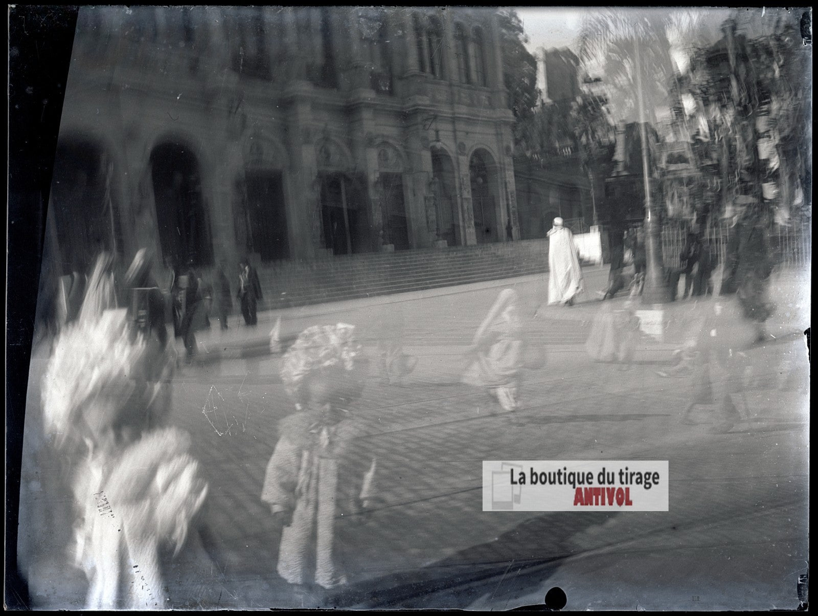 Alger, Algérie,Opéra, personnages, plaque verre photo ancienne, négatif 9x12 cm
