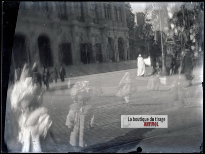 Alger, Algérie,Opéra, personnages, plaque verre photo ancienne, négatif 9x12 cm