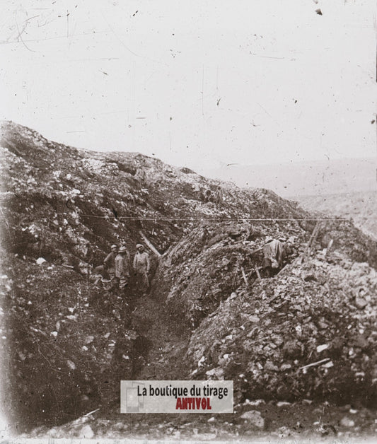 Verdun Côte 304, guerre WW1, plaque verre stéréo, photo 4,5x10,7 cm
