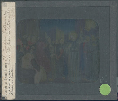 Fête des Tabernacles, Jésus, dessin, plaque verre ancienne, couleur 8,5x10 cm