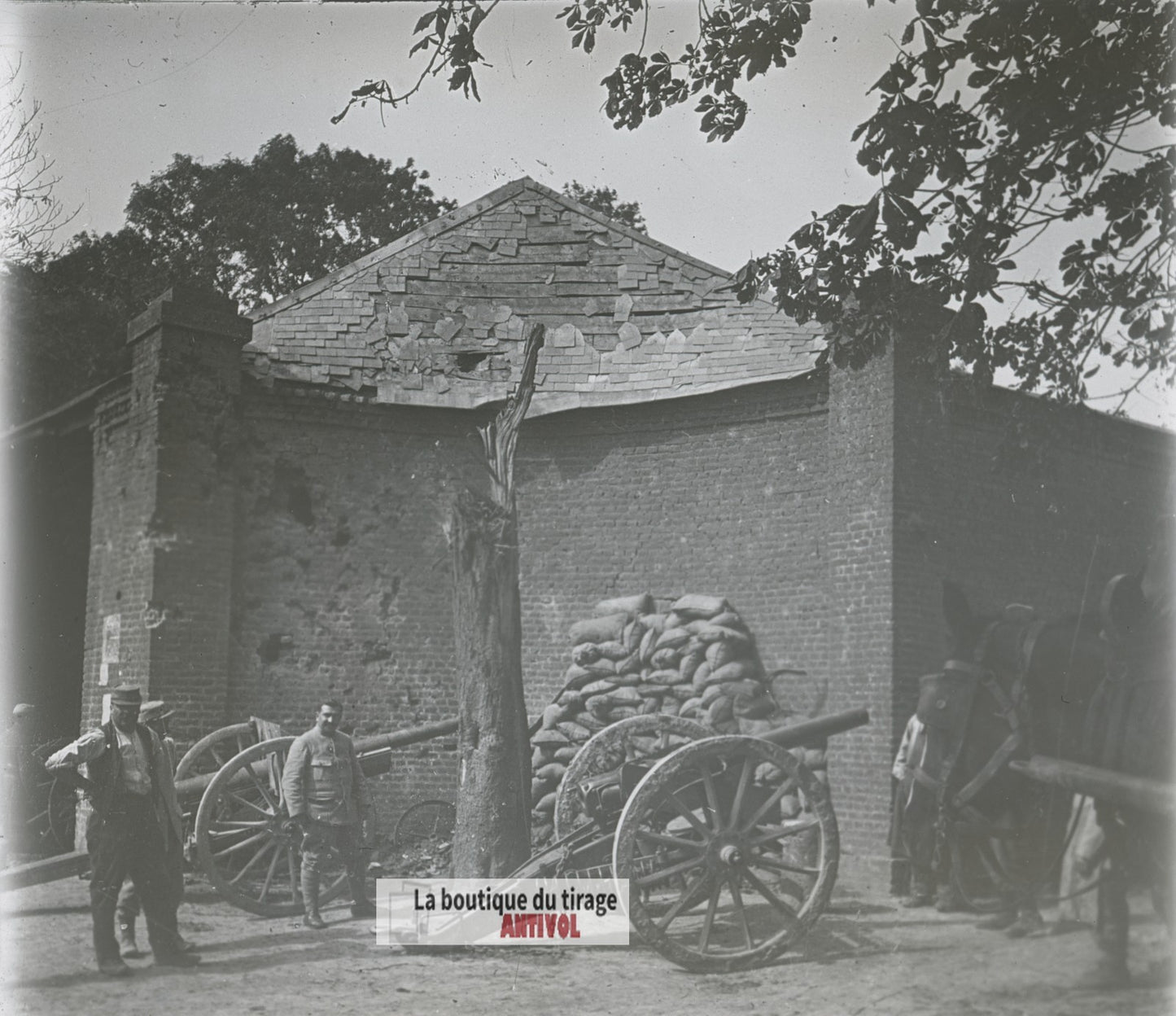 Artillerie française, canons WW1, plaque verre photo ancienne stéréo 6x13 cm