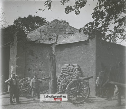 Artillerie française, canons WW1, plaque verre photo ancienne stéréo 6x13 cm