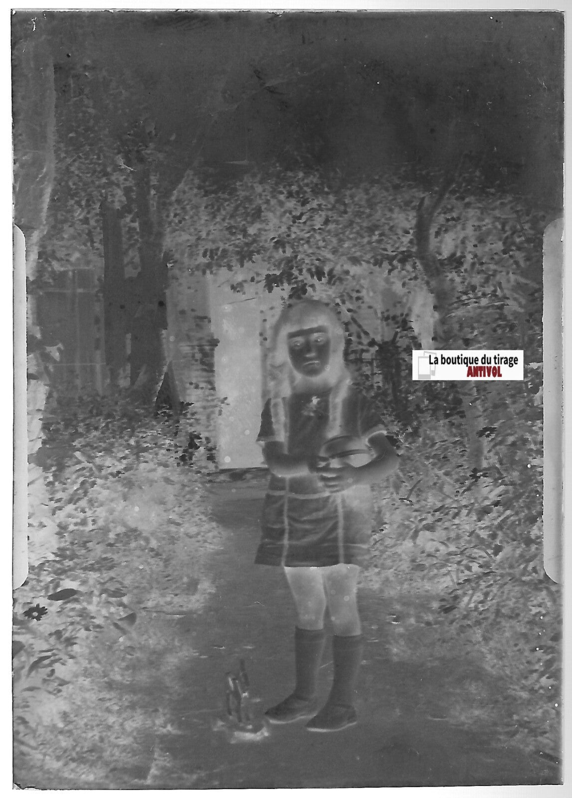 Petite fille, enfant, Plaque verre photo ancienne, négatif noir & blanc 6x9 cm