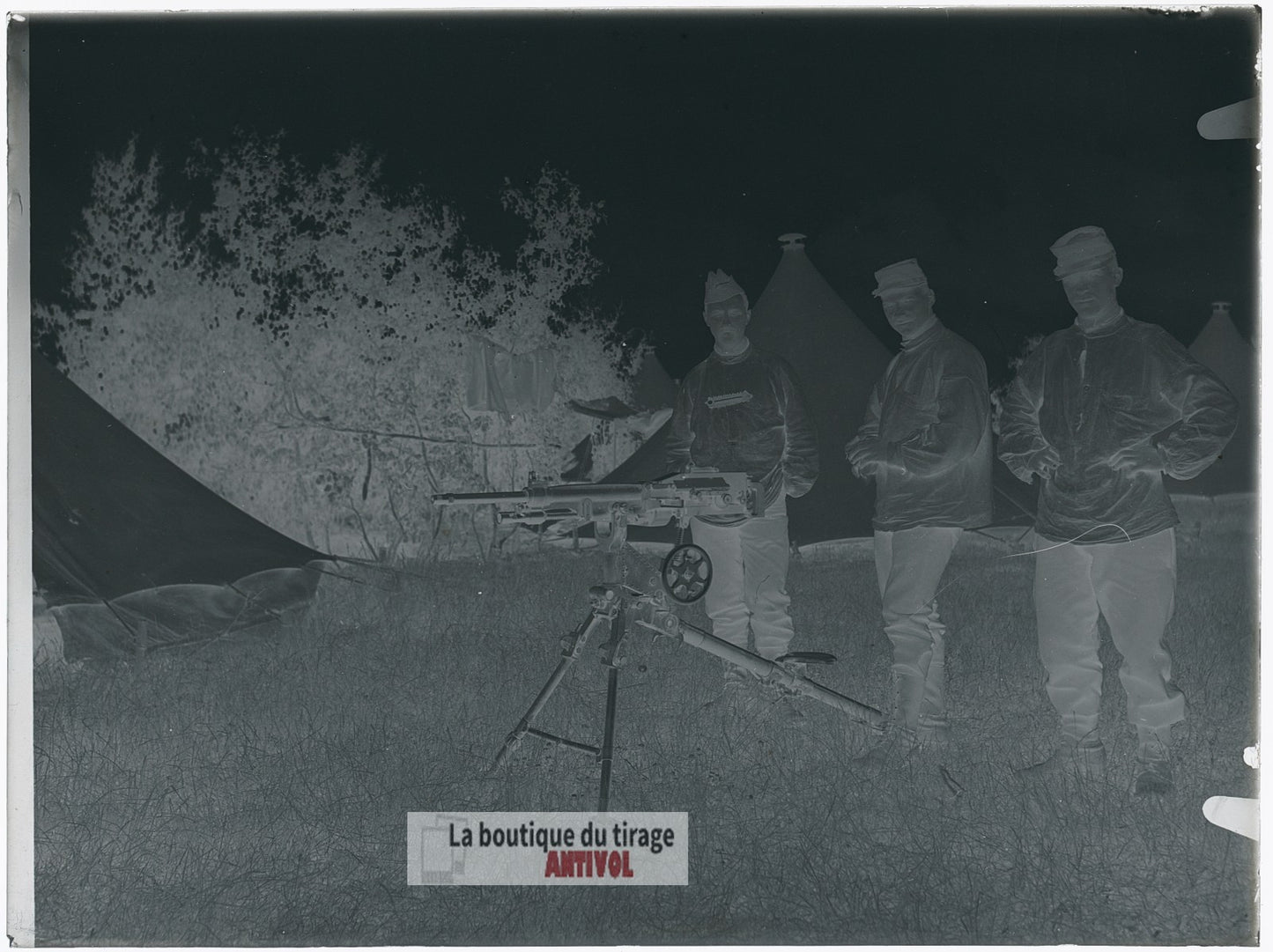 Bois-l’Évêque, 1913, mitrailleuse, plaque verre, photo ancienne, négatif 9x12 cm