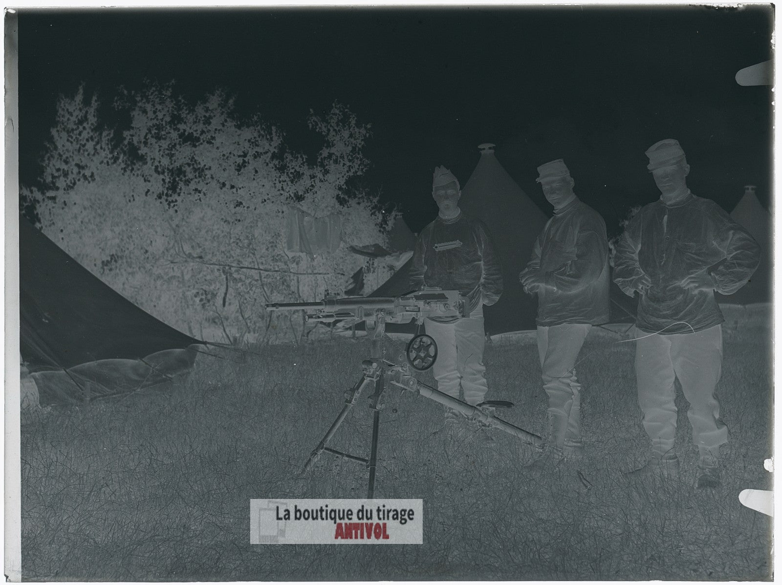Bois-l’Évêque, 1913, mitrailleuse, plaque verre, photo ancienne, négatif 9x12 cm