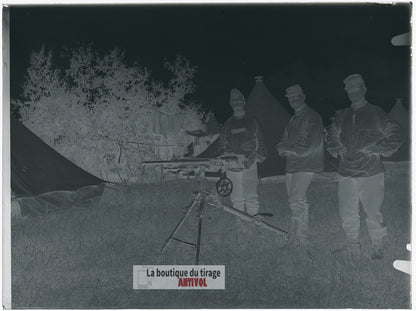 Bois-l’Évêque, 1913, mitrailleuse, plaque verre, photo ancienne, négatif 9x12 cm