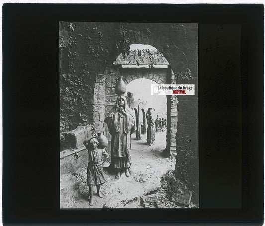 Enfance de Jésus, photo plaque verre, noir & blanc, positif 8,5x10 cm