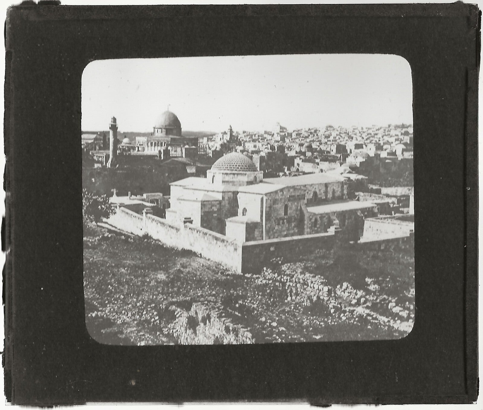 Eglise, mosquée, Jérusalem, photo ancienne, plaque de verre, positif 8,5x10 cm