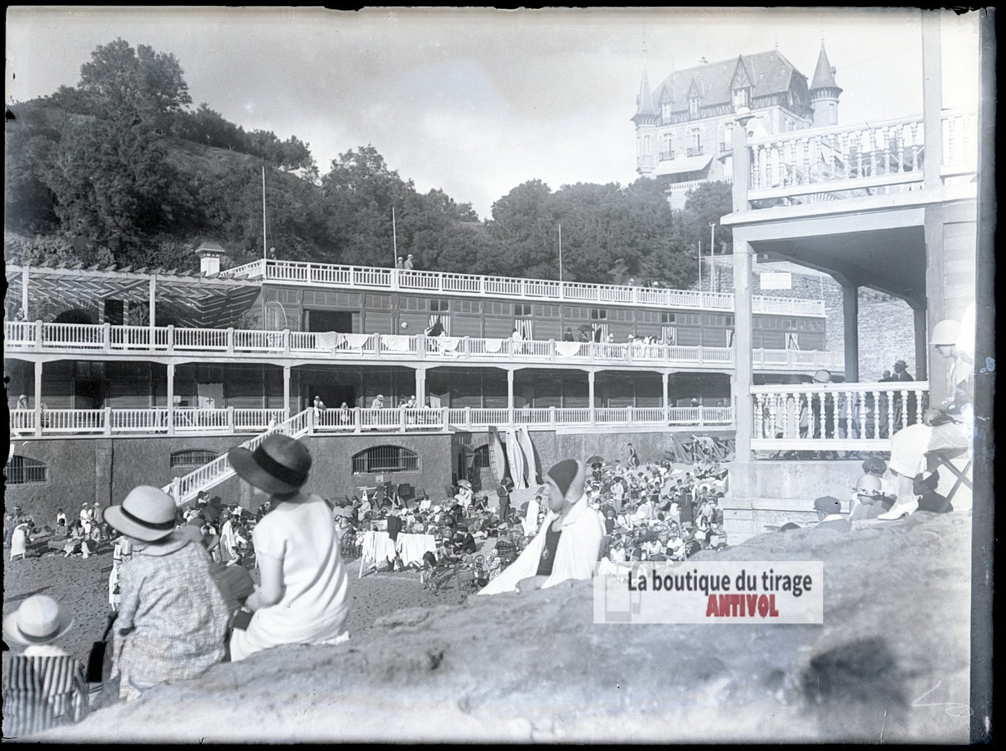 Le Bain du Port-Vieux, Biarritz, plaque verre photo ancienne, négatif 9x12 cm