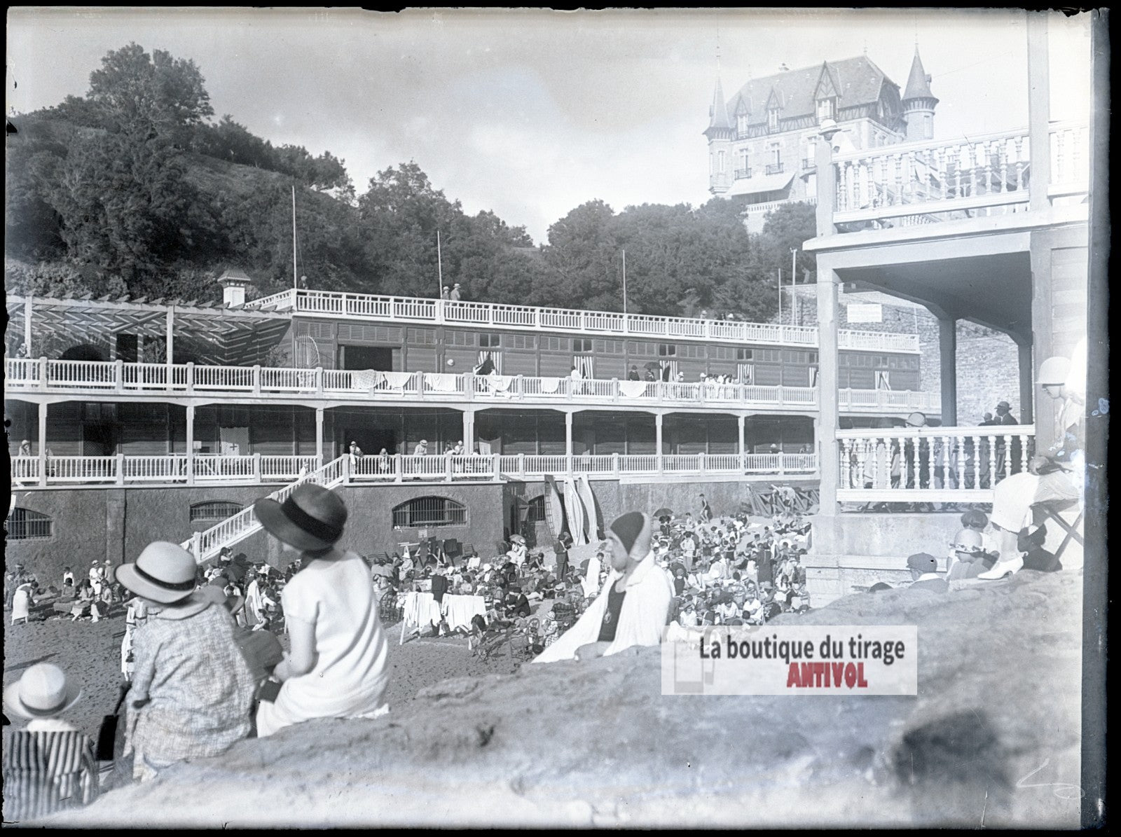 Le Bain du Port-Vieux, Biarritz, plaque verre photo ancienne, négatif 9x12 cm