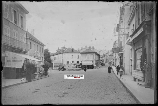 Oyonnax, voiture, Plaque verre photo, négatif noir & blanc 10x15 cm France