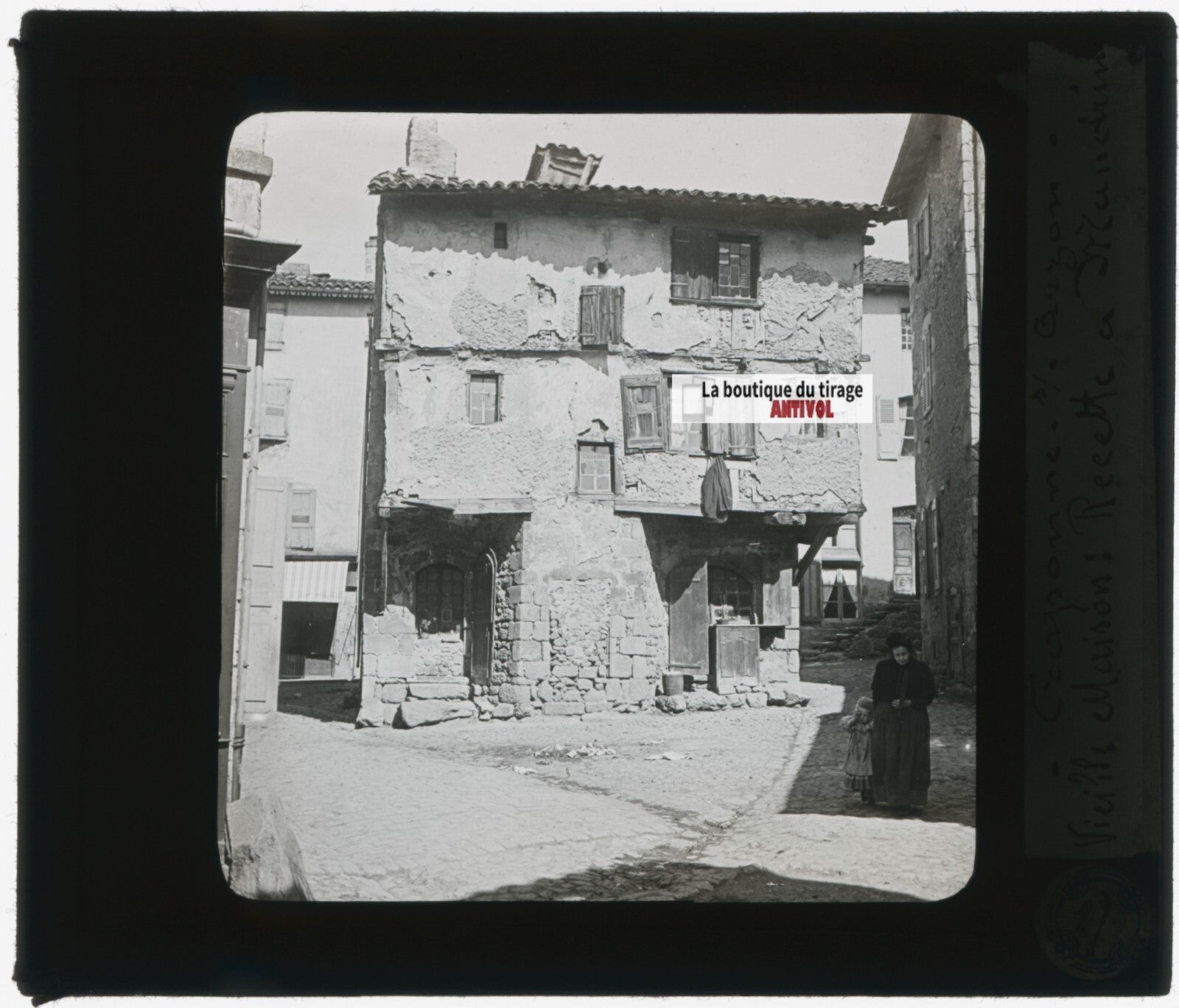 Craponne-sur-Arzon, village, photo ancienne plaque de verre, positif 8,5x10 cm