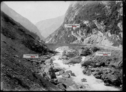 Plaque verre photo ancienne négatif noir et blanc 13x18 cm Haguenau rivière eau