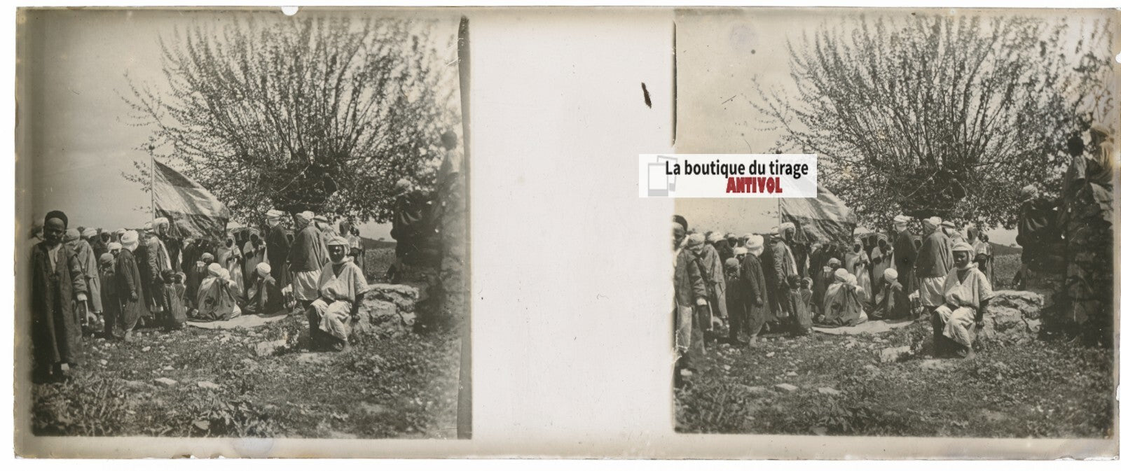 Personnages, Maroc, Plaque verre stéréo, positif noir & blanc 4,5x10,7 cm