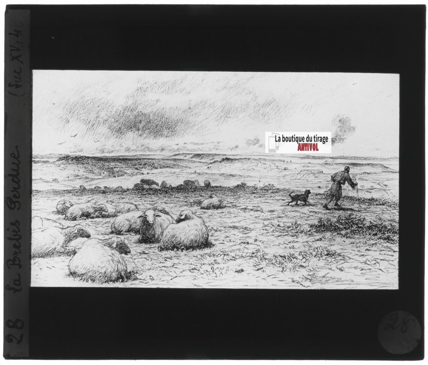 Luc, scène religieuse, dessin peinture plaque de verre, positif 8,5x10 cm