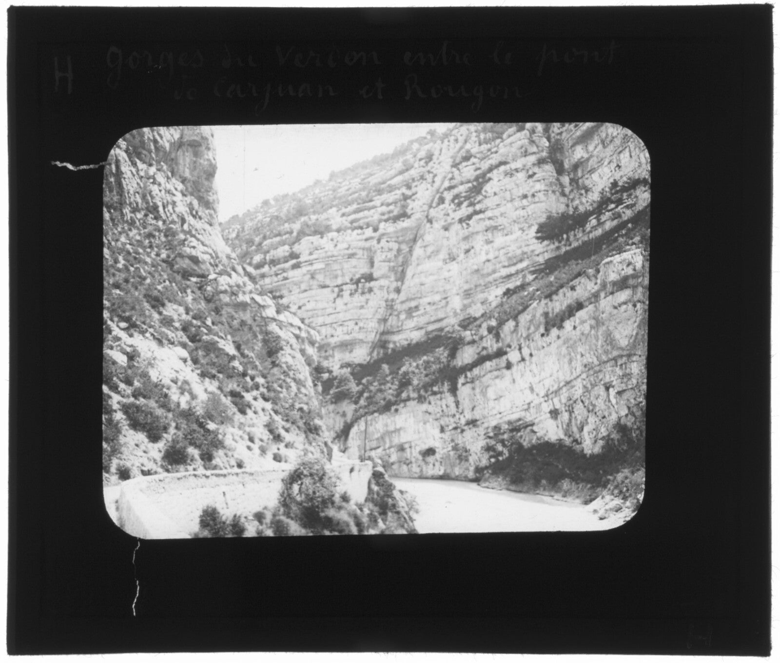 Gorges du Verdon, Pont de Carajuan Rougon, photo plaque verre, positif 8,5x10 cm