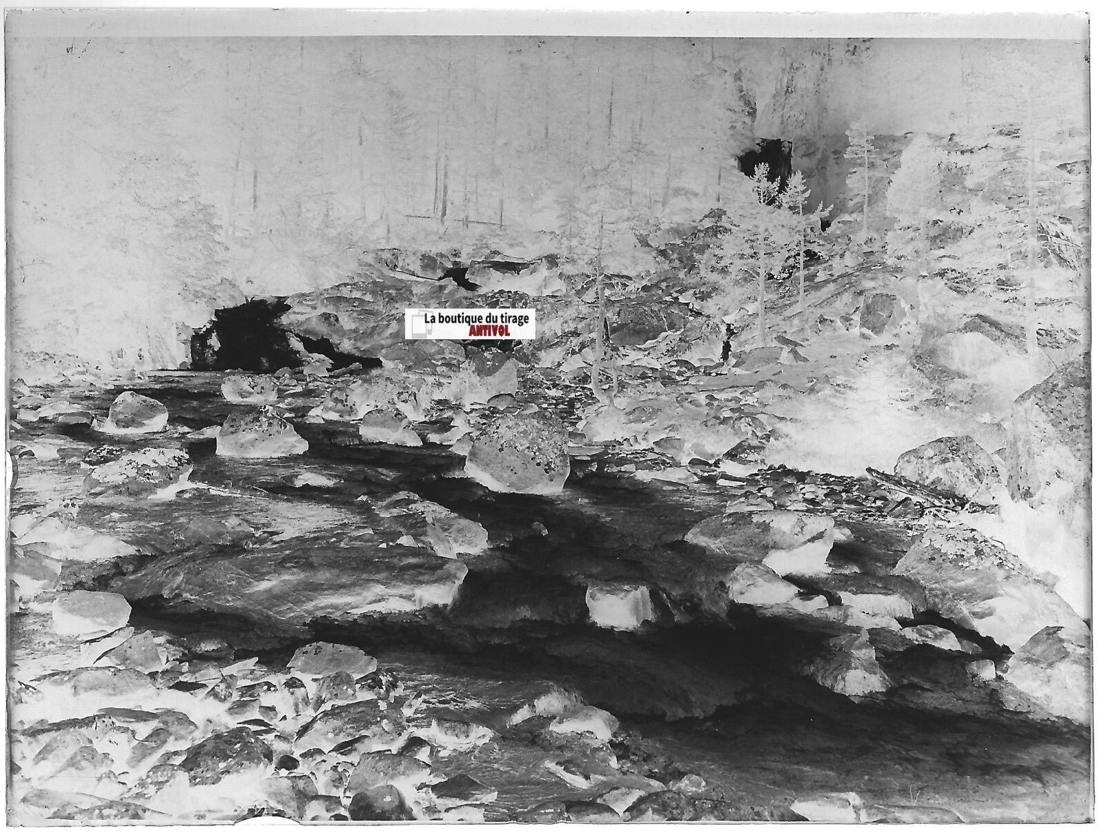 Pyrénées, cascade, Lourdes, Plaque verre photo, négatif noir & blanc 9x12 cm