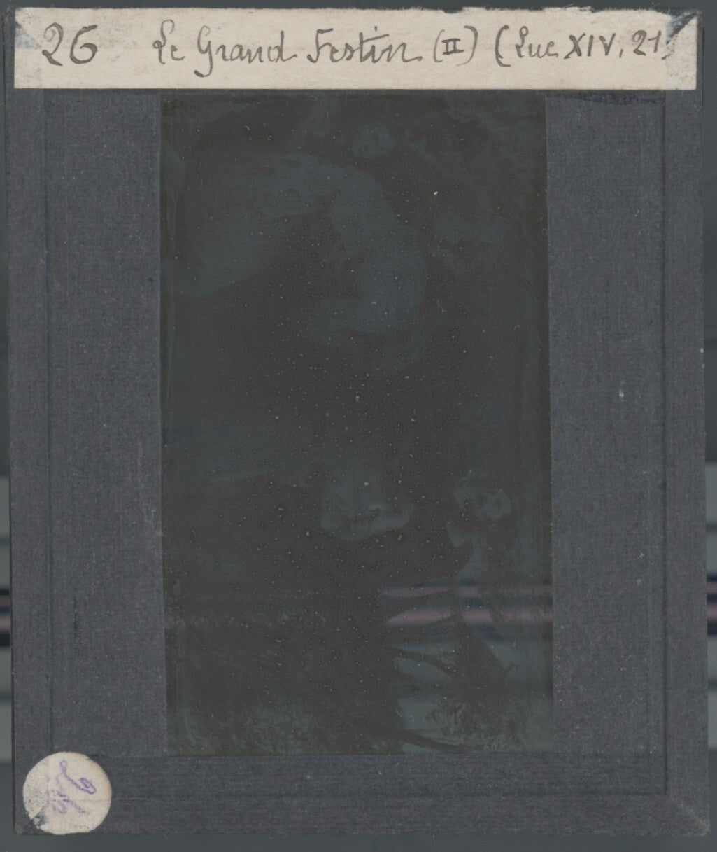 Luc, scène religieuse, dessin peinture plaque de verre, positif 8,5x10 cm