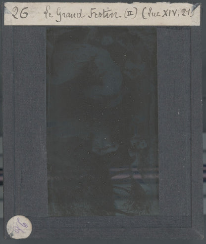 Luc, scène religieuse, dessin peinture plaque de verre, positif 8,5x10 cm