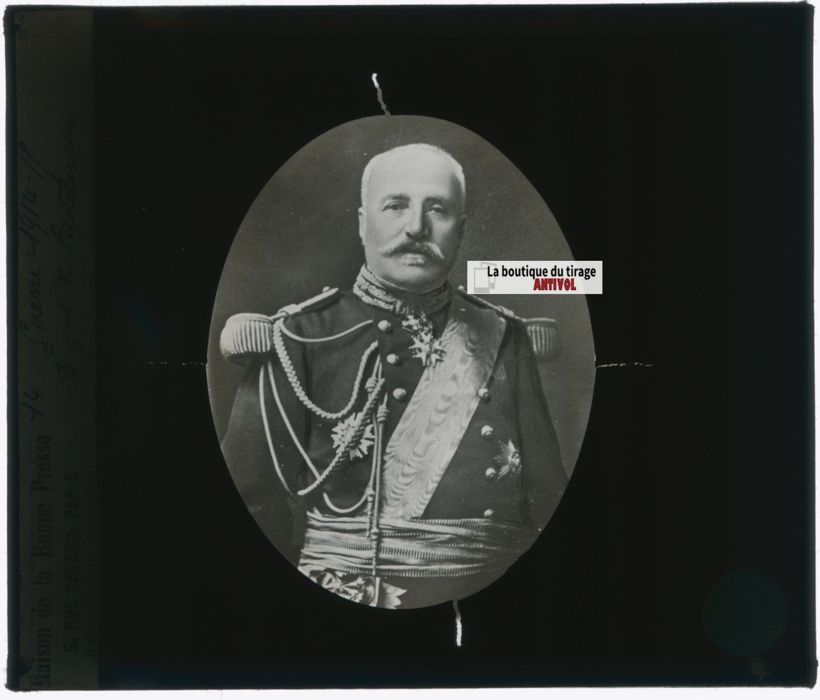 Général De Castelnau, photo plaque verre, noir & blanc, positif 8,5x10 cm