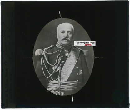 Général De Castelnau, photo plaque verre, noir & blanc, positif 8,5x10 cm