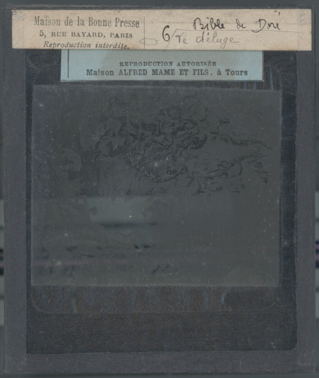Le déluge, Bible de Doré, dessin, plaque de verre, positif 8,5x10 cm
