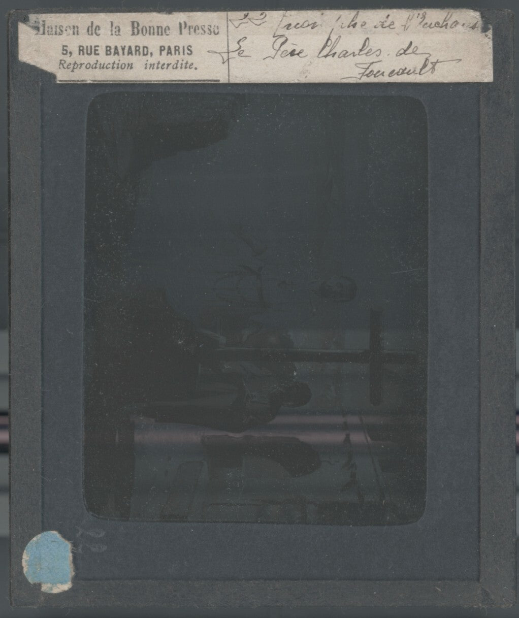 Père Charles de Foucauld, dessin, ancienne plaque de verre, positif 8,5x10 cm