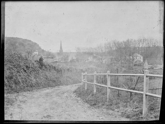 Plaque verre photo ancienne négatif noir et blanc 9x12 cm ancien village France