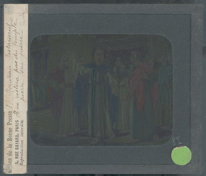 Nouveau testament, dessin, plaque verre ancienne, couleur 8,5x10 cm